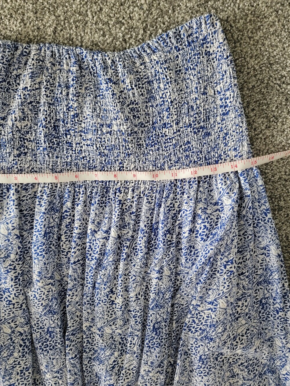 Strapless Blue Patterned Summer Dress - Picture 3 of 7